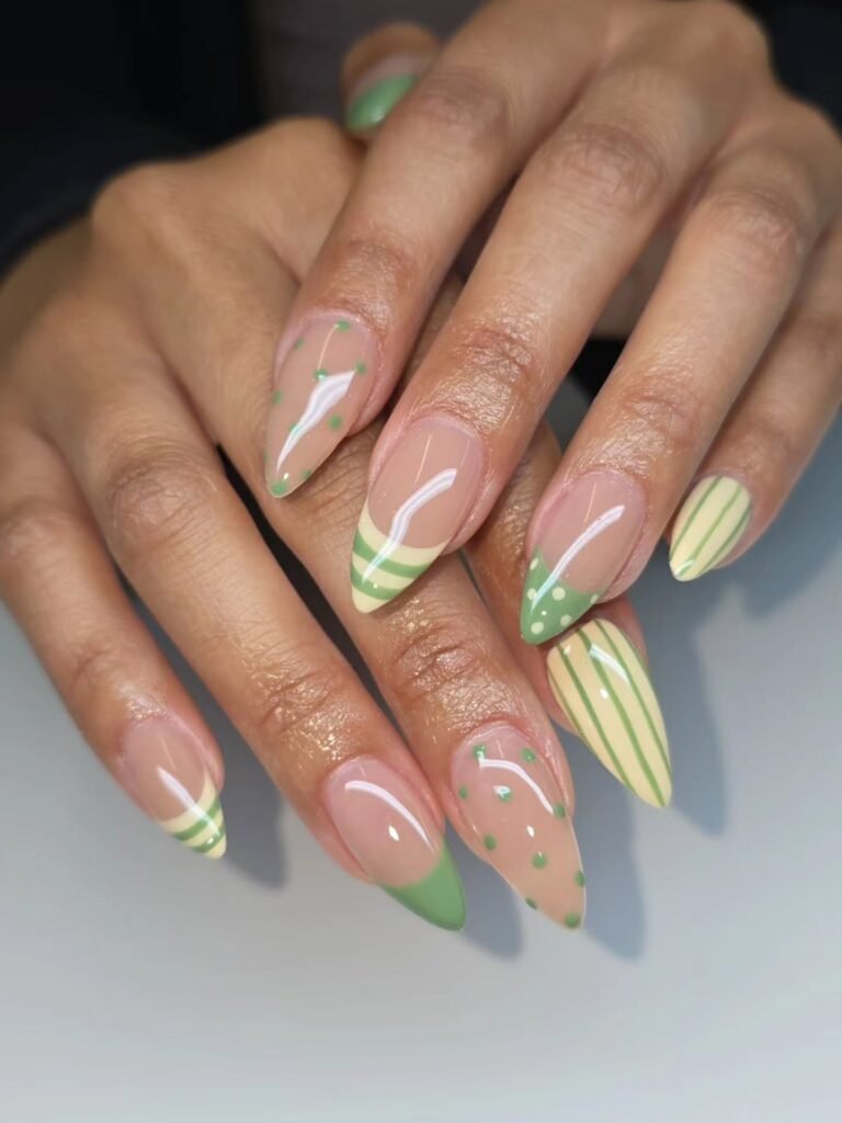 Mustard Yellow and Olive Green august nails design