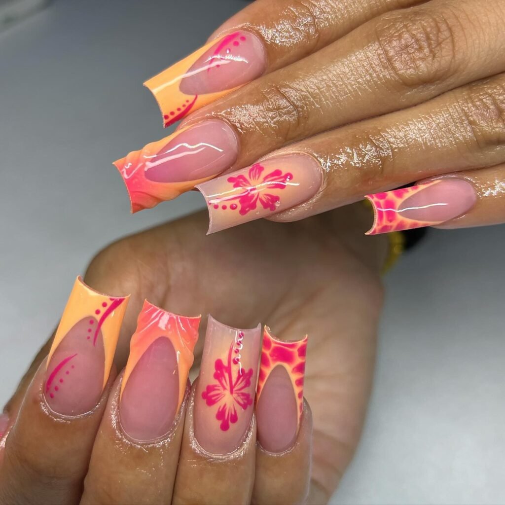 Tropical Hibiscus August Nails Design