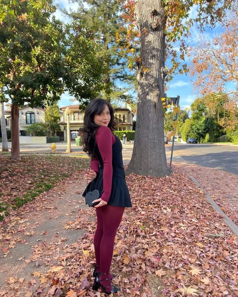 Defina Knit Dress with Purple Leggings and Shoes