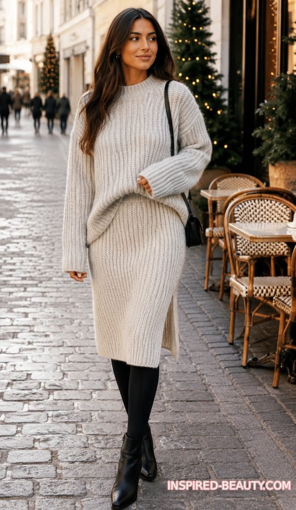 Knit Midi with Oversized Sweater and Ankle Boots