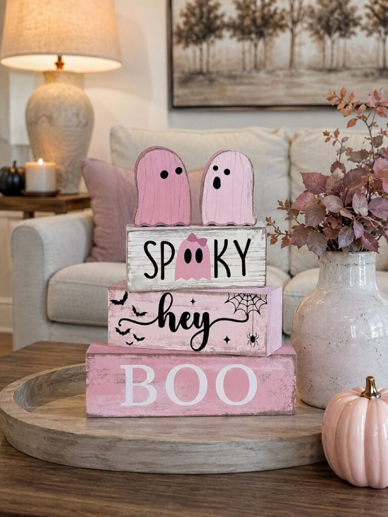 Pink Halloween decoration with Pastel Ghost Decorations
