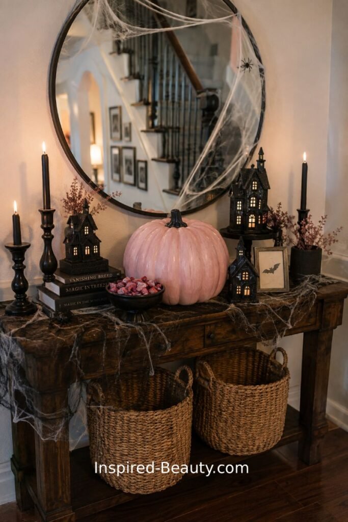 Pink Halloween Entryway Table