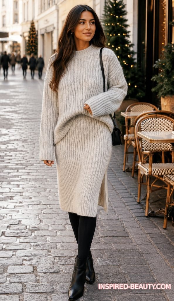 Printed Midi dress with Longline Cardigan and Tights