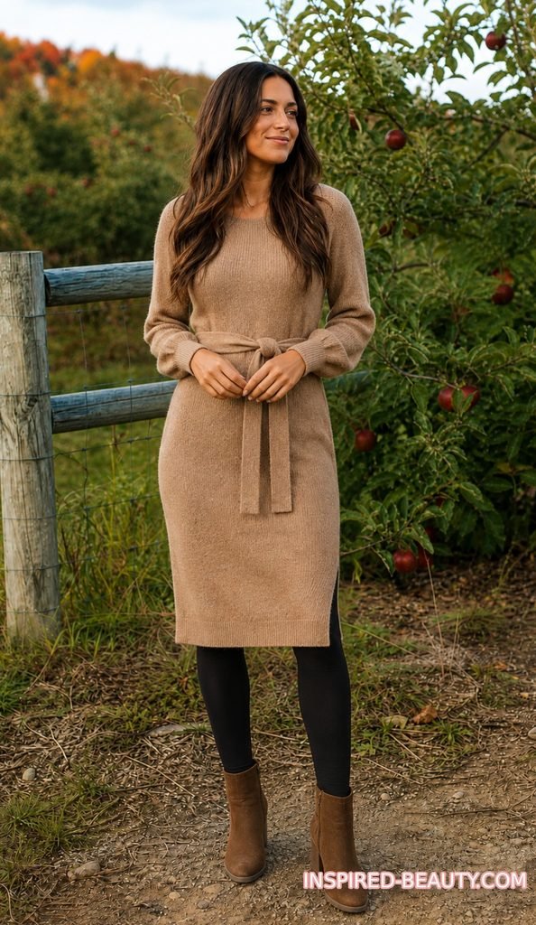 Wool Midi with Compression Leggings and Heeled Booties