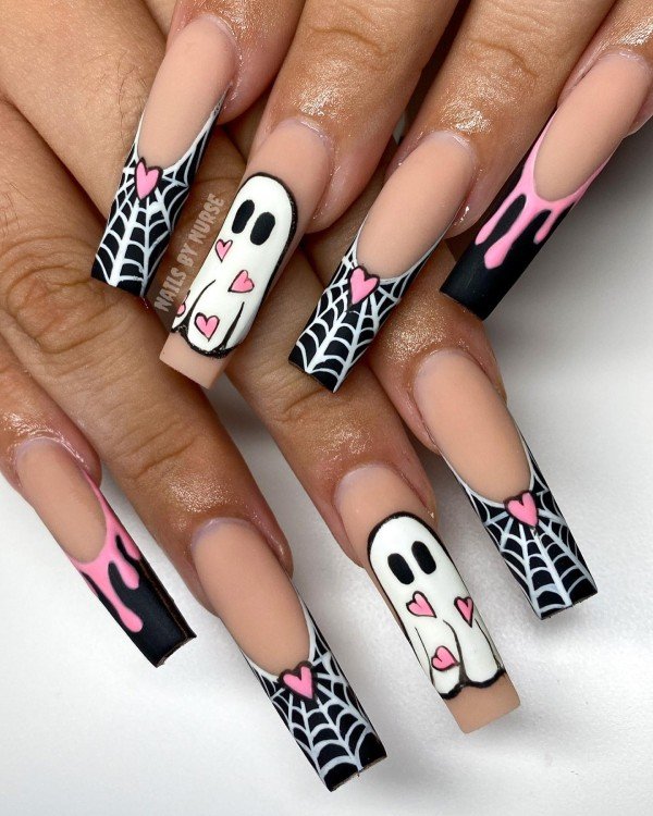 Long Coffin-shaped Halloween Nails
