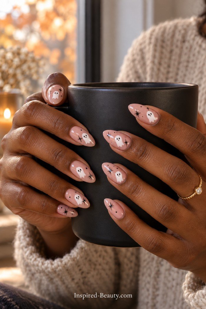soft baby pink nail art for Halloween